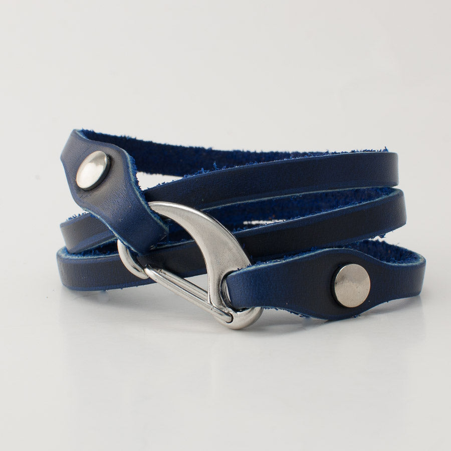 Strap-On Camera Bracelet in Chromexcel Ink Blue — wrist view