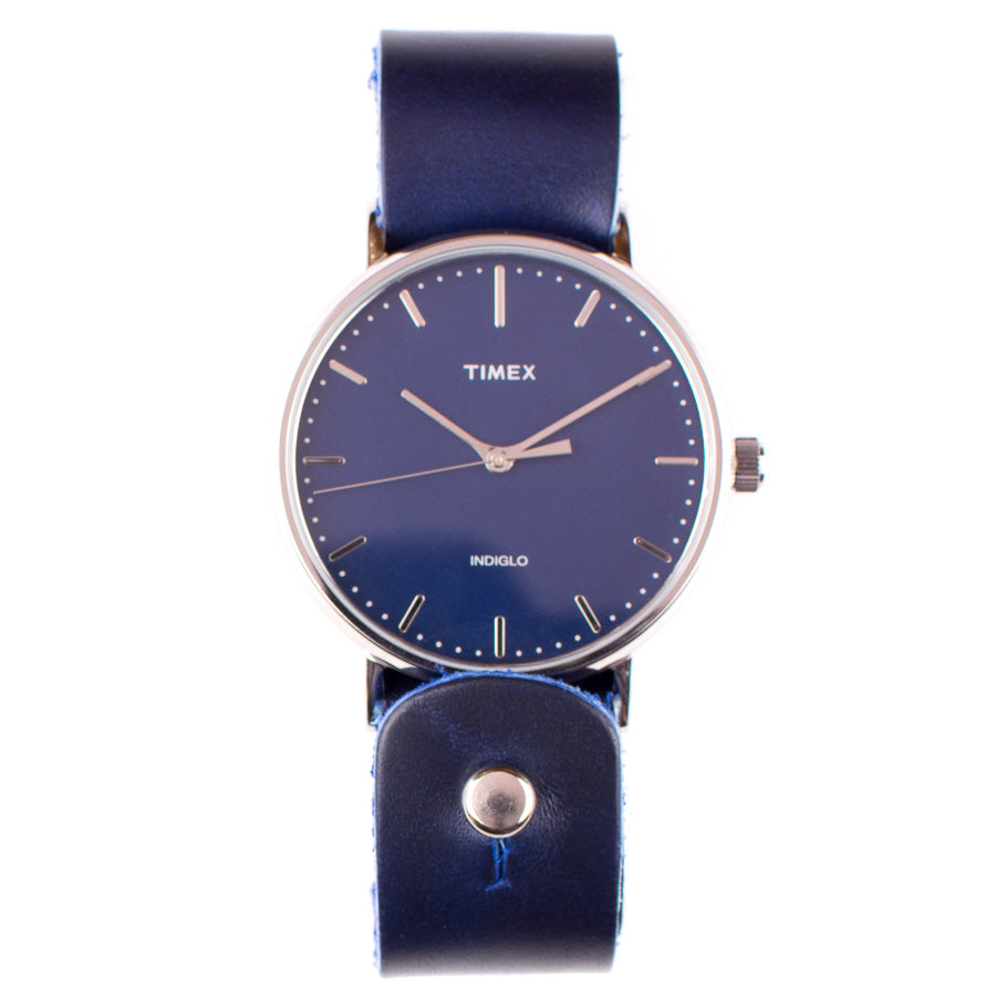 Timex 41mm Silver/Cobalt Fairfield with 20mm FFF Watchband — side profile view