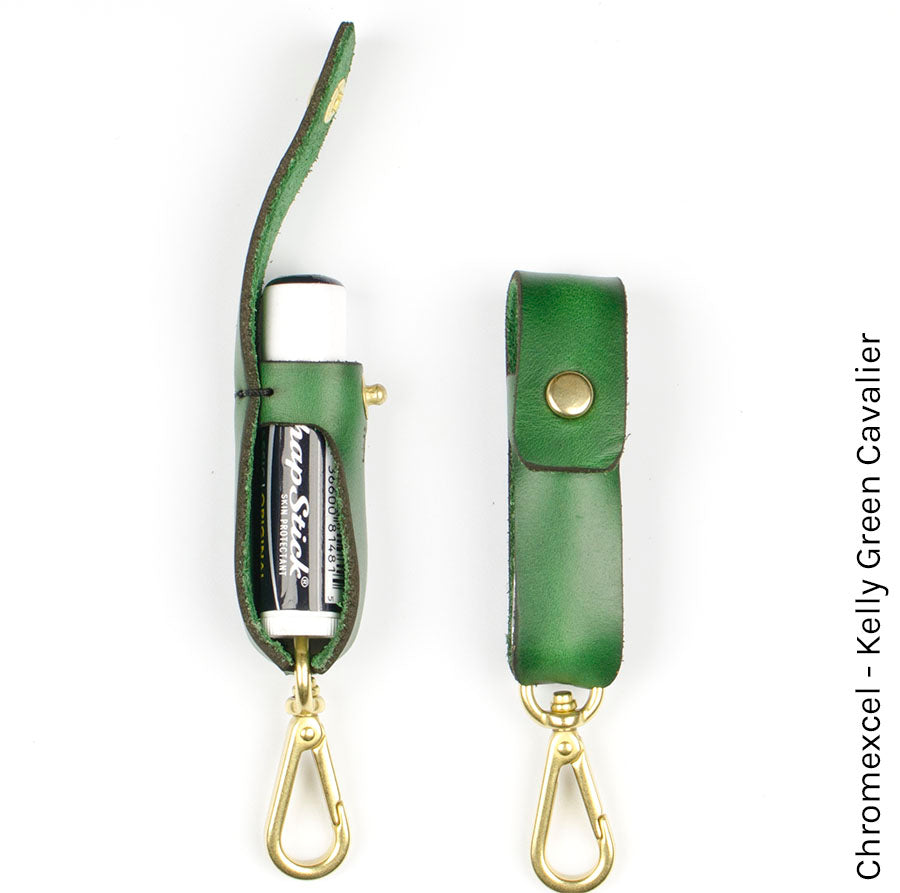 Lip Balm Clip in Chromexcel Kelly Green — front view