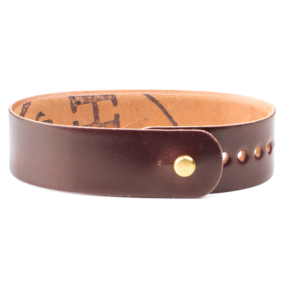 FFF Button-Stud Watchband Adjustable Cordovan in Shell Cordovan Deep Burgundy — wrist view