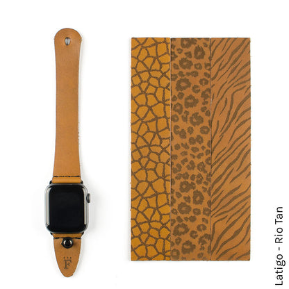 FFF Button-Stud Apple Watchband in Latigo Rio Tan — wrist view