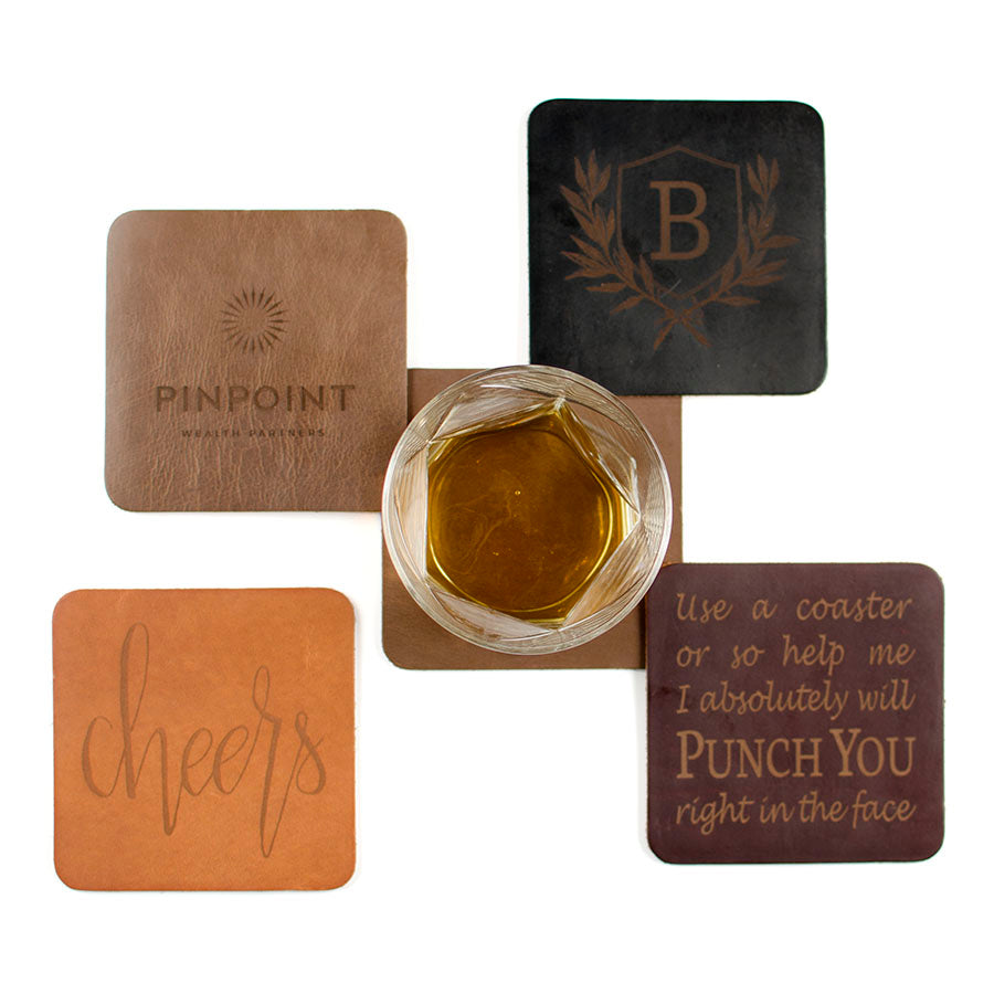 FFF Coasters — hero shot showing set of Horween leather coasters
