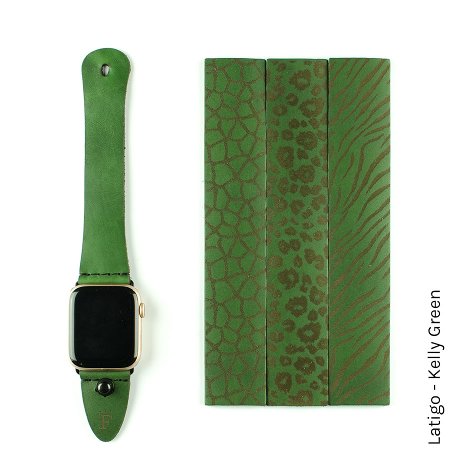 FFF Button-Stud Apple Watchband in Latigo Kelly Green — wrist view