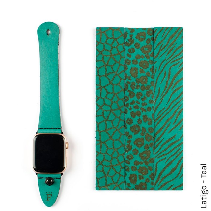 FFF Button-Stud Apple Watchband in Latigo Teal — wrist view