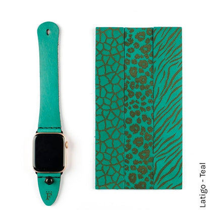 FFF Button-Stud Apple Watchband in Latigo Teal — wrist view