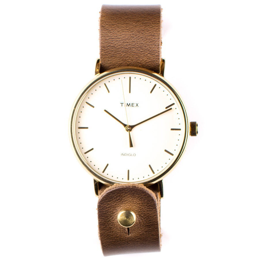 Timex 41mm Gold/Cream Fairfield with 20mm FFF Watchband — wrist view