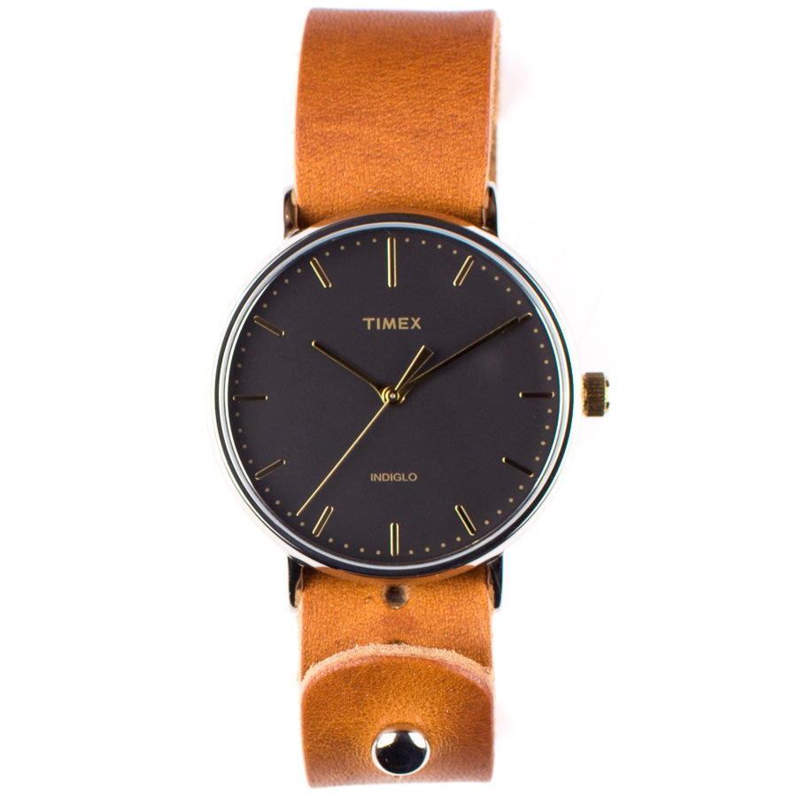 Timex 41mm Black Gold Fairfield with 20mm FFF Watchband — side profile view