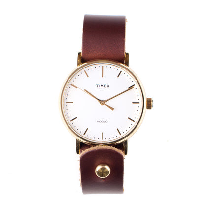 Timex 37mm Gold/White Fairfield with 18mm FFF Watchband — side profile view