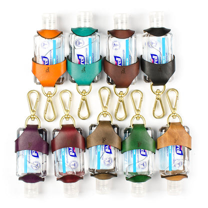 Sanitizer FFFob — hero shot showing leather hand sanitizer holder fob