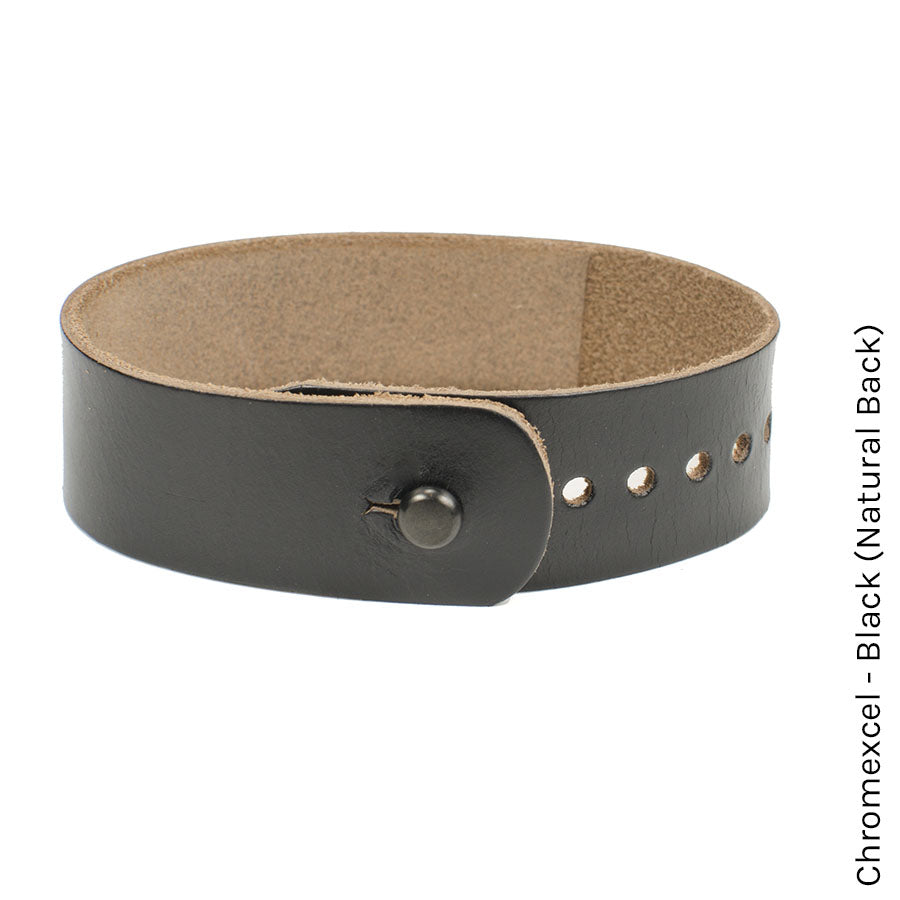 FFF Button-Stud Watchband Adjustable in Chromexcel Black — wrist view
