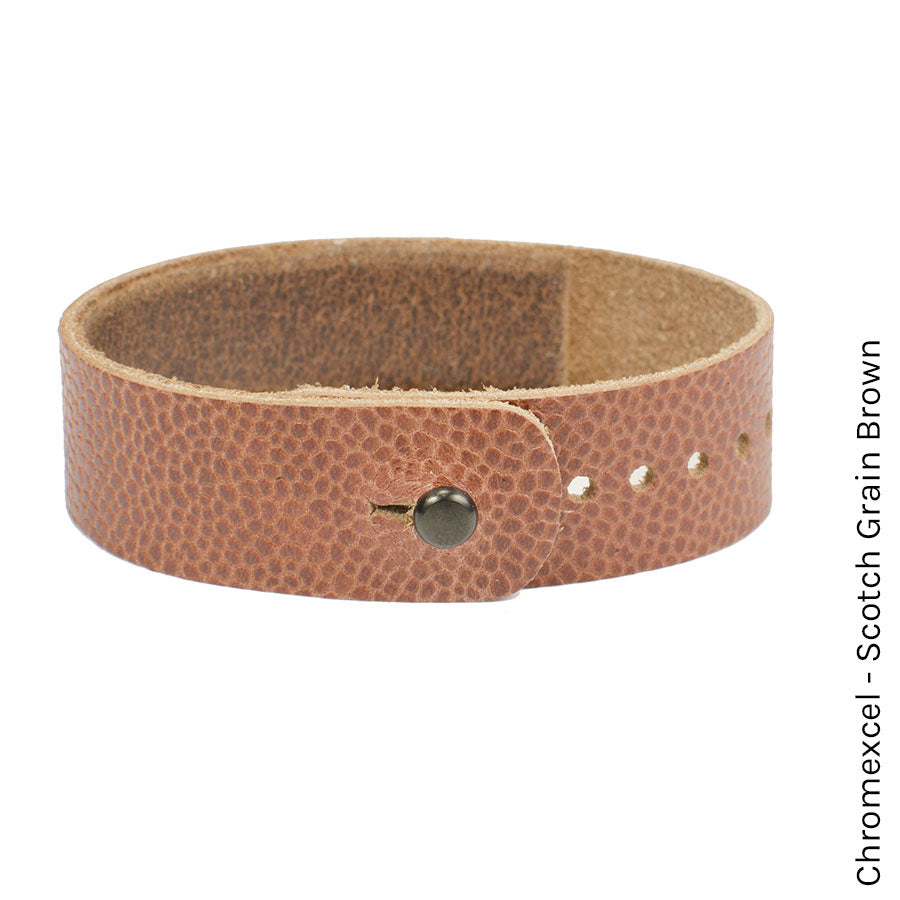 FFF Button-Stud Watchband Adjustable — angle view showing leather texture