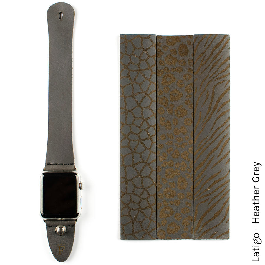 FFF Button-Stud Apple Watchband in Latigo Heather Grey — wrist view