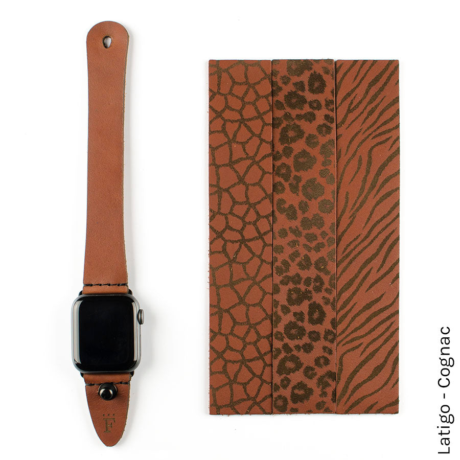 FFF Button-Stud Apple Watchband in Latigo Cognac — wrist view