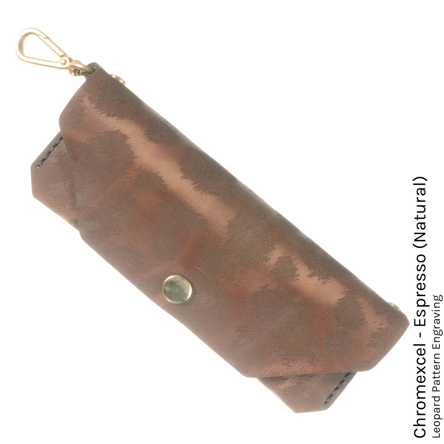 FFF Eyeglass Case in Chromexcel Espresso with leopard print lining — front view