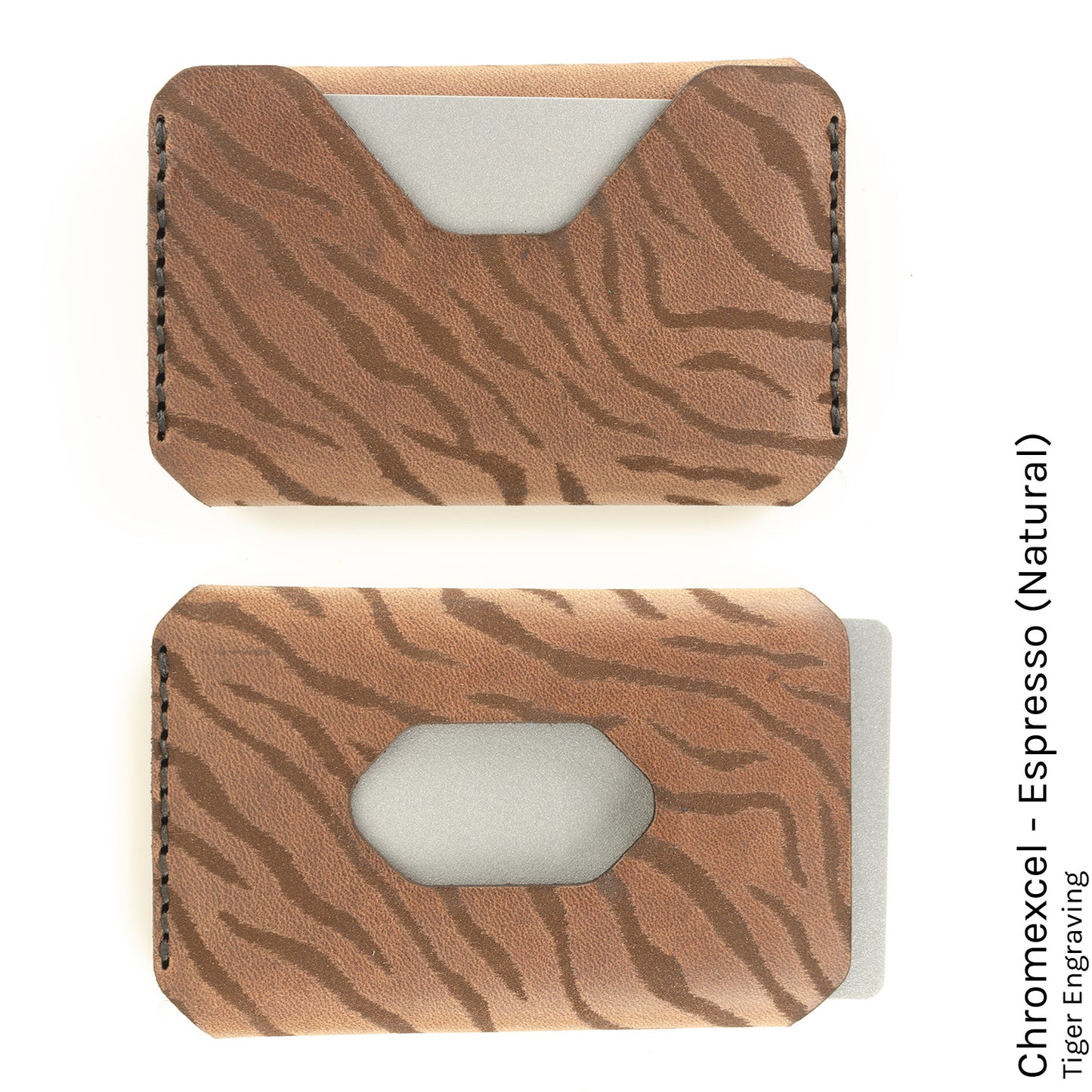 Side Hustle Wallet in Chromexcel Espresso with tiger print lining — front view