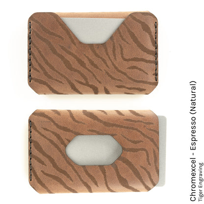 Side Hustle Wallet in Chromexcel Espresso with tiger print lining — front view