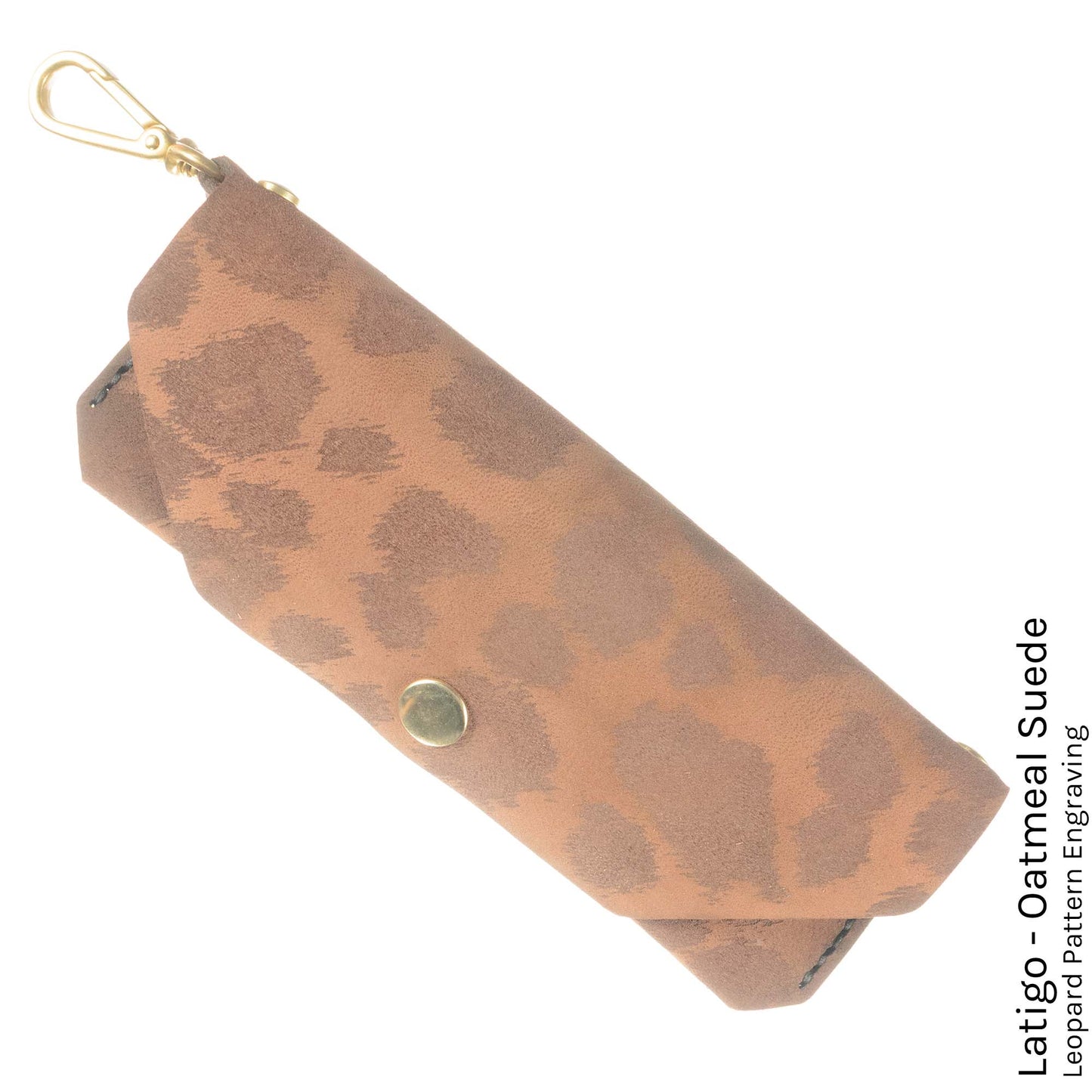 FFF Eyeglass Case in oatmeal suede with giraffe print lining — front view