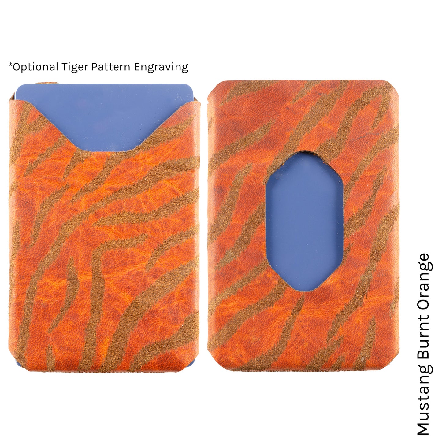 Six Pack Wallet in Mustang Burnt Orange with tiger print lining — front view