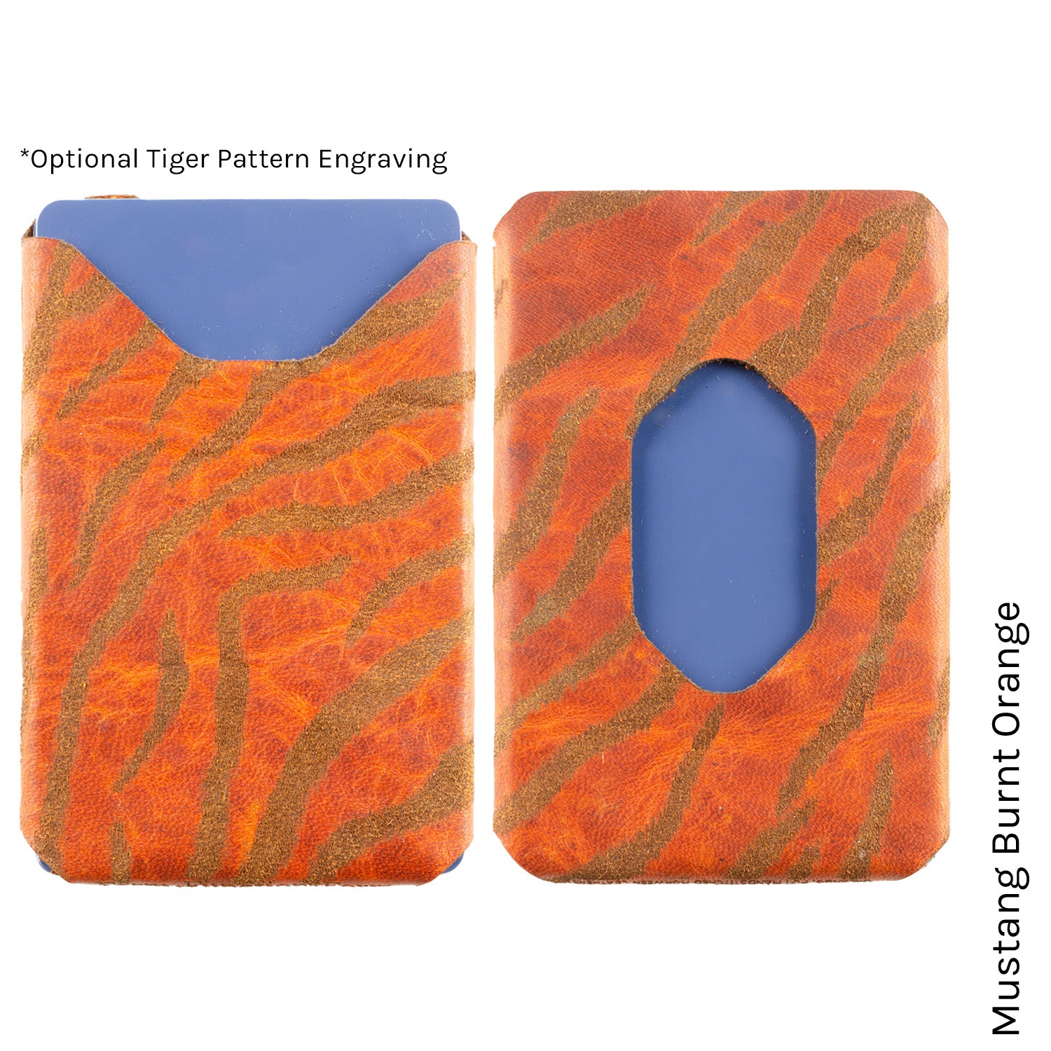 Six Pack Wallet in Mustang Burnt Orange with tiger print lining — front view