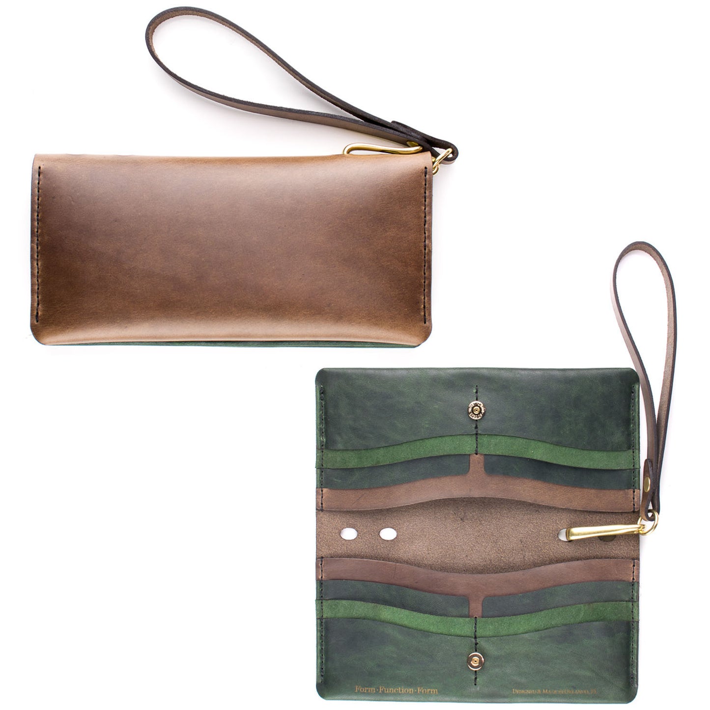 Dime Wristlet in Natural Chromexcel exterior / Green Mustang interior — front view