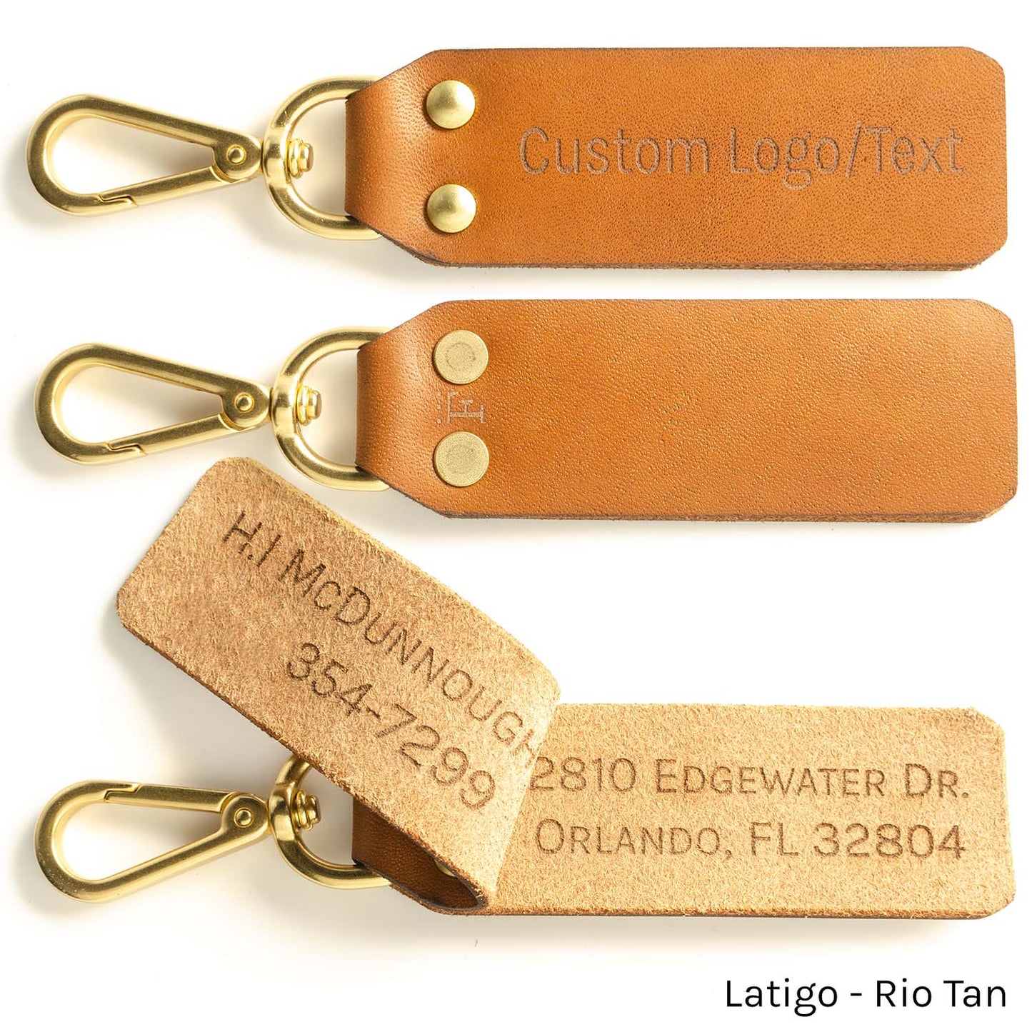 ID FFFob Luggage Clip in Latigo Rio Tan — front view