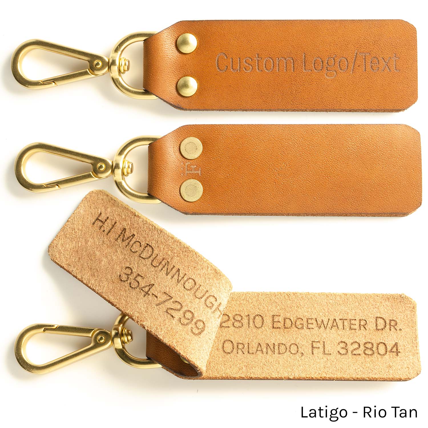 ID FFFob Luggage Clip in Latigo Rio Tan — front view