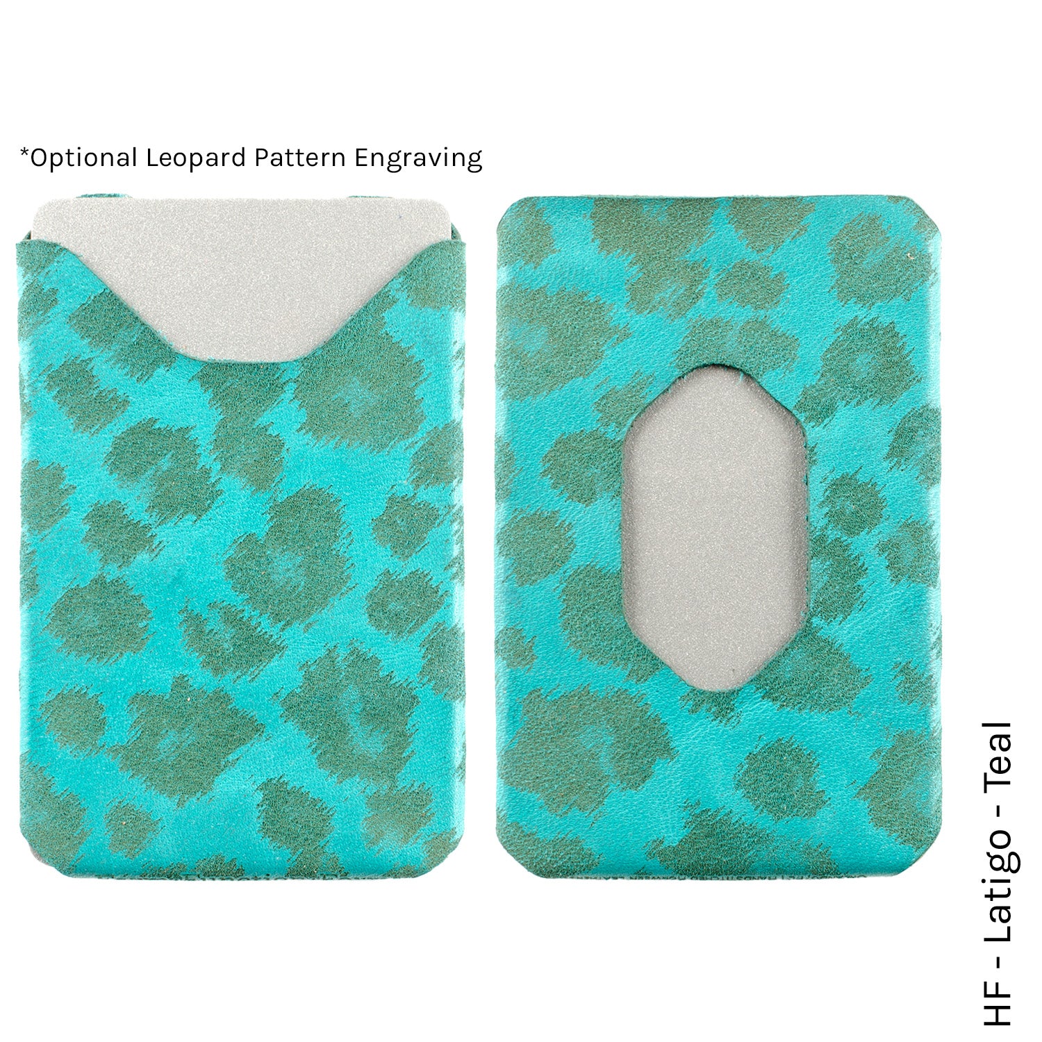 Six Pack Wallet in HF-Latigo Teal with leopard print lining — front view