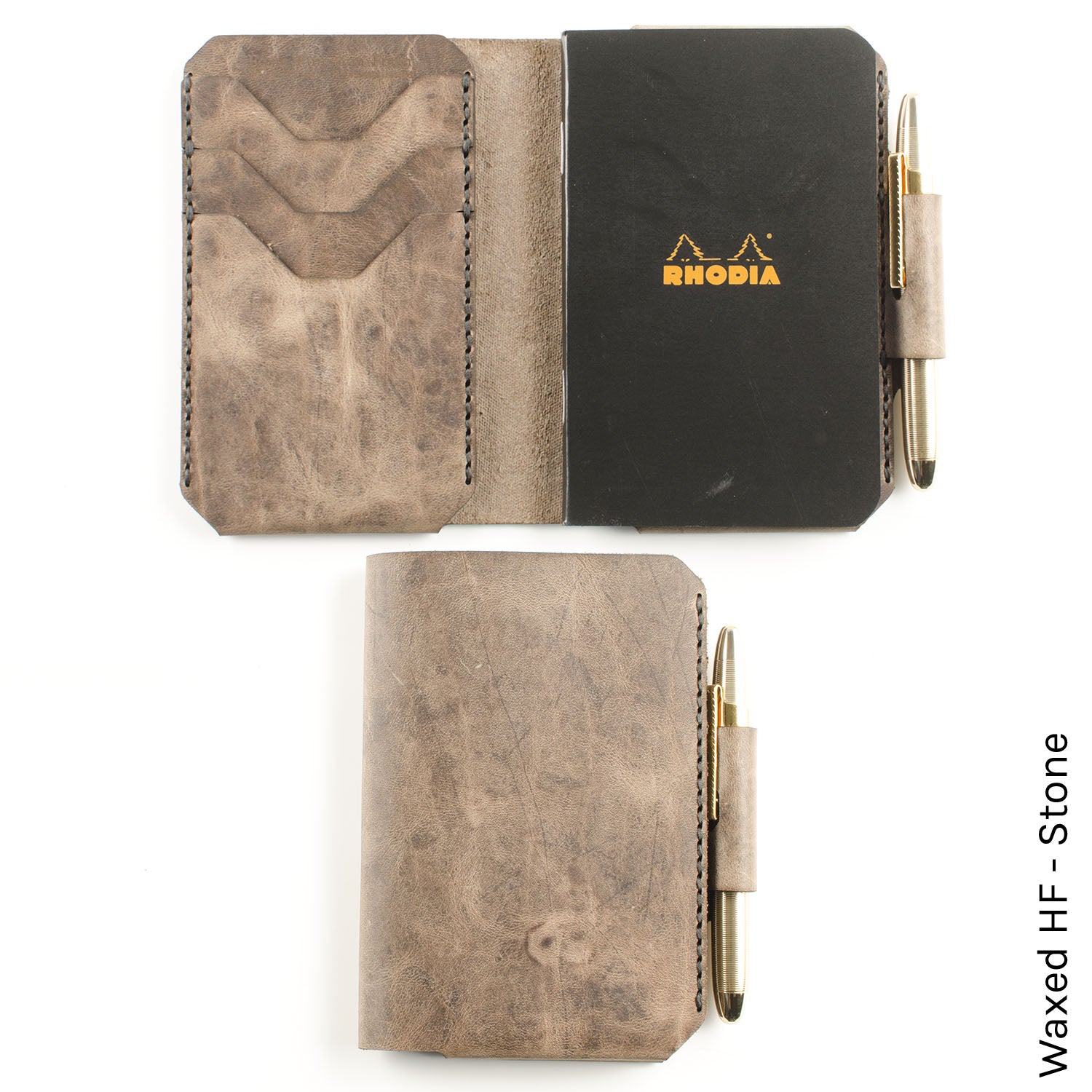Charette Wallet — rear view showing leather construction and burnished edge