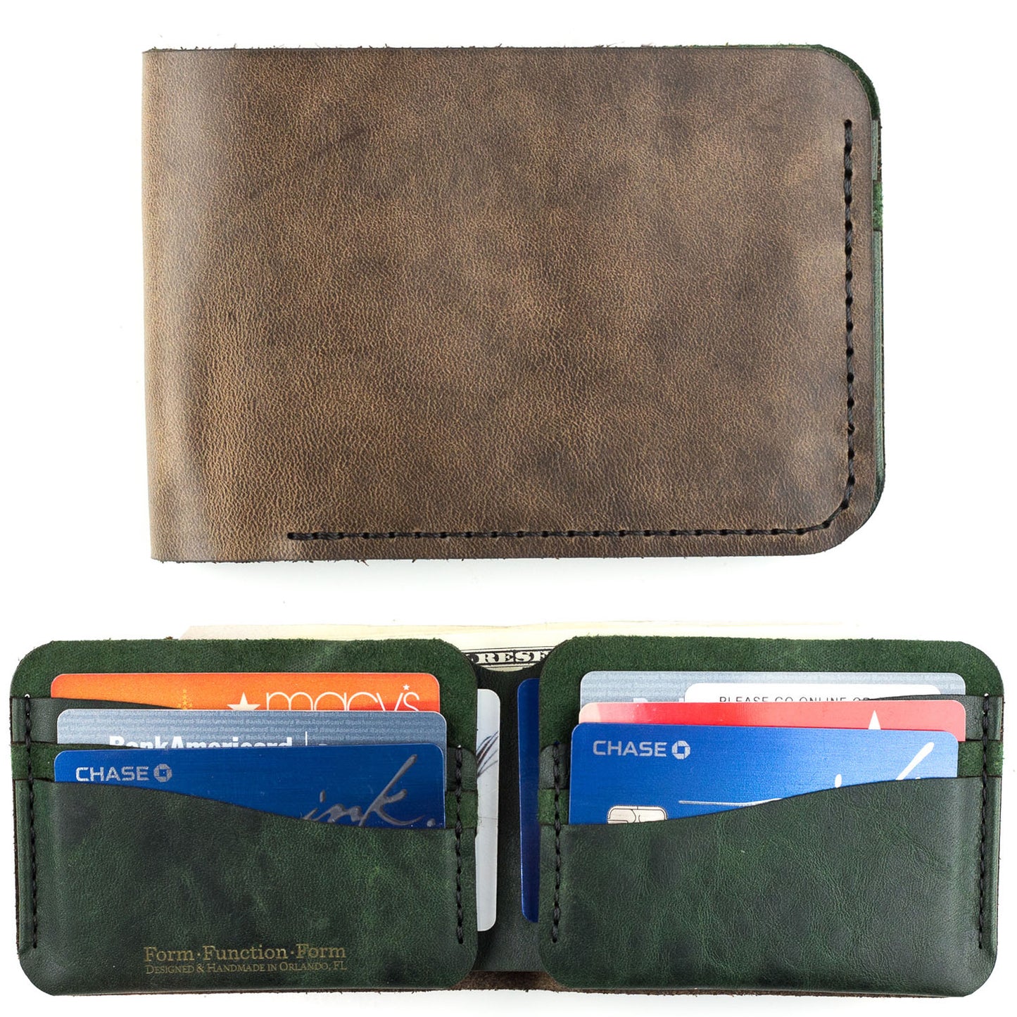 George Bifold — hero shot showing Horween leather bifold with contrasting interior